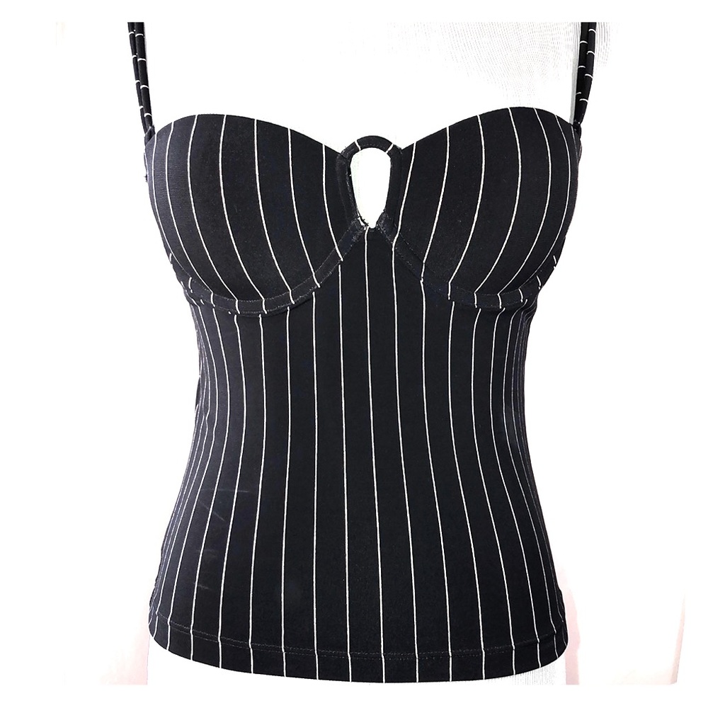 Sexy Black & White Pin Stripe Underwire Bustier S